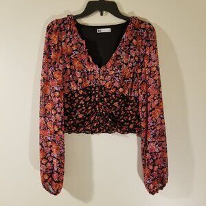 SO Long Sleeve Pink Floral Crop Top